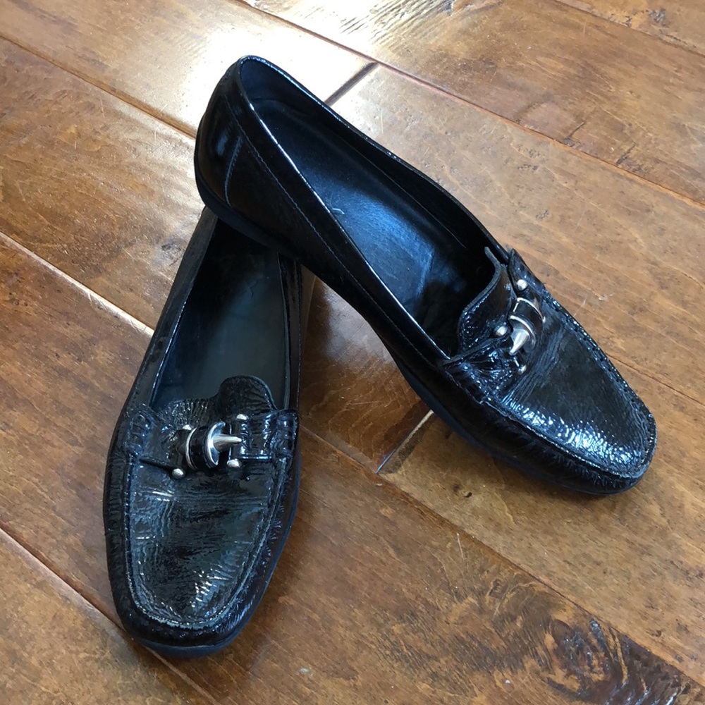 GEOX RESPIRA 8 38 Black Textured Leather Mocs Loafers Slip On Shoes